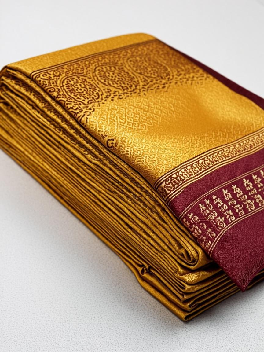 Mustard Handloom Cotton Saree with Maroon Border