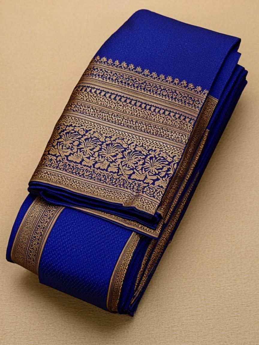 Royal Blue Kanjivaram Silk Saree with Temple Border