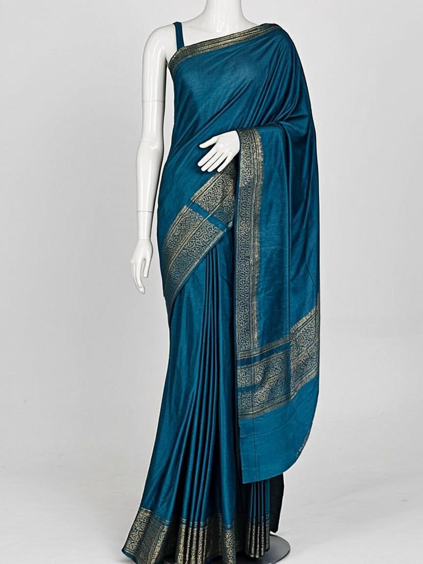 Peacock Blue Konrad Silk Saree