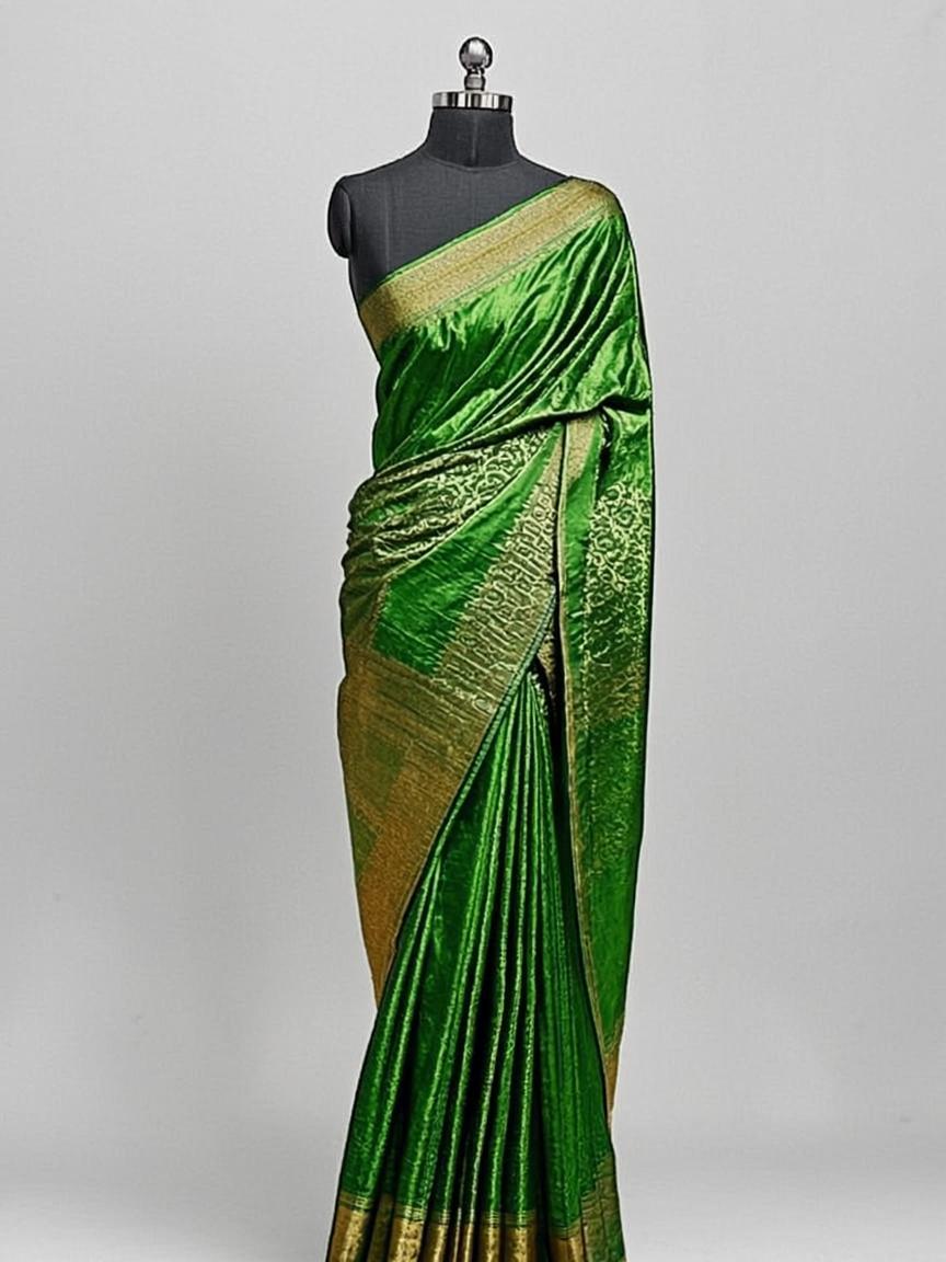 Emerald Mysore Silk Saree with Gold Zari