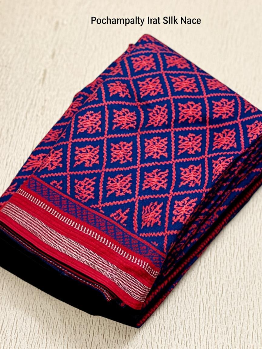 Pochampally Ikat Silk Saree in Blue and Red