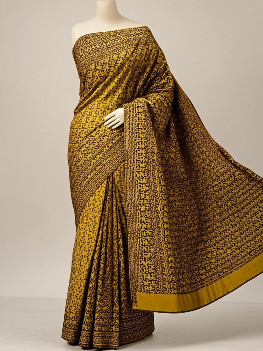 Mustard Pochampally Ikat Silk Saree
