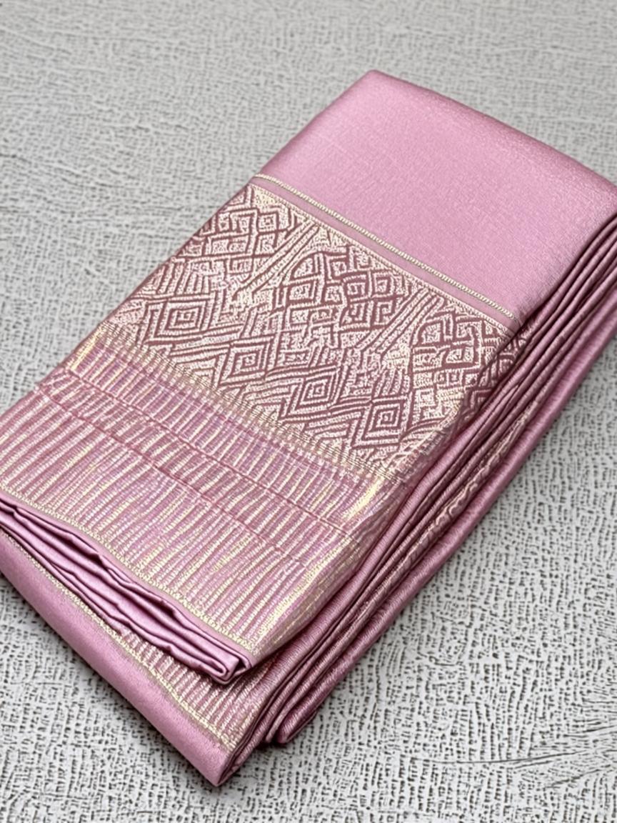 Pastel Pink Handloom Silk Saree with Gold Zari