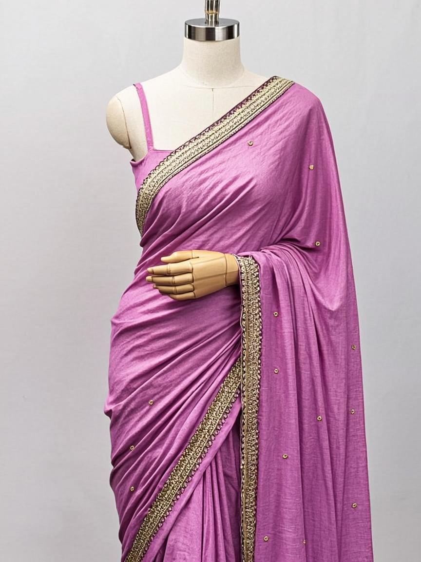 Lavender Handloom Silk Saree with Fine Zari Border